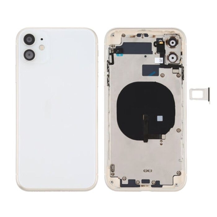 Back Housing with Power Flex White No Logo for iPhone 11 (Best Aftermarket)