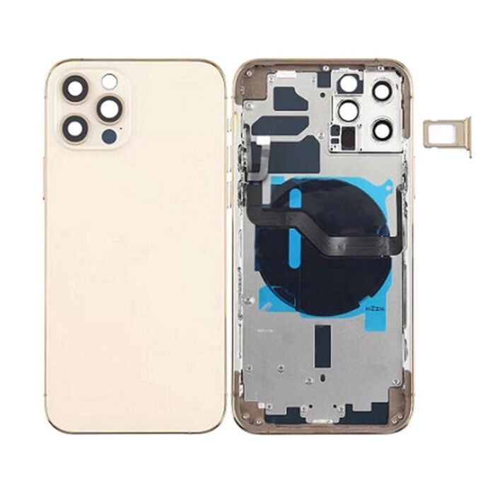 Back Housing with Power Flex Gold No Logo for iPhone 12Pro (Best Aftermarket)