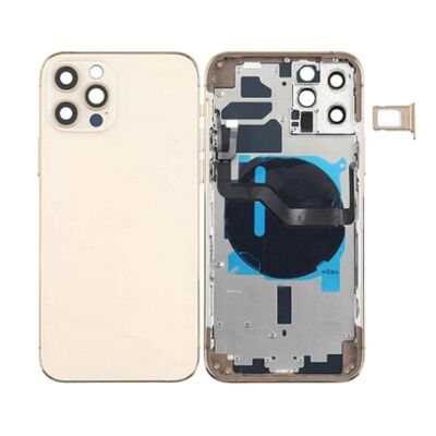 Back Housing with Power Flex Gold No Logo for iPhone 12Pro (Best Aftermarket)